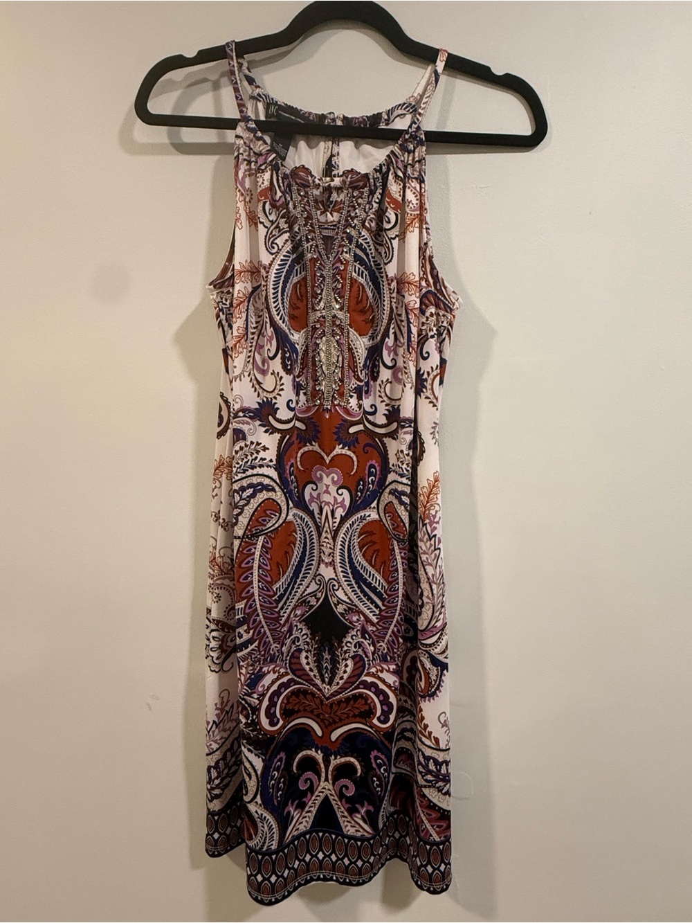 INC International Concepts Cream Halter Midi Dress with Purple and Rust Paisley